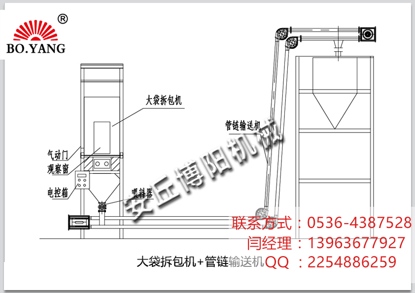 【吨袋拆包机】配套【管链输送机】组成拆包输送线  详